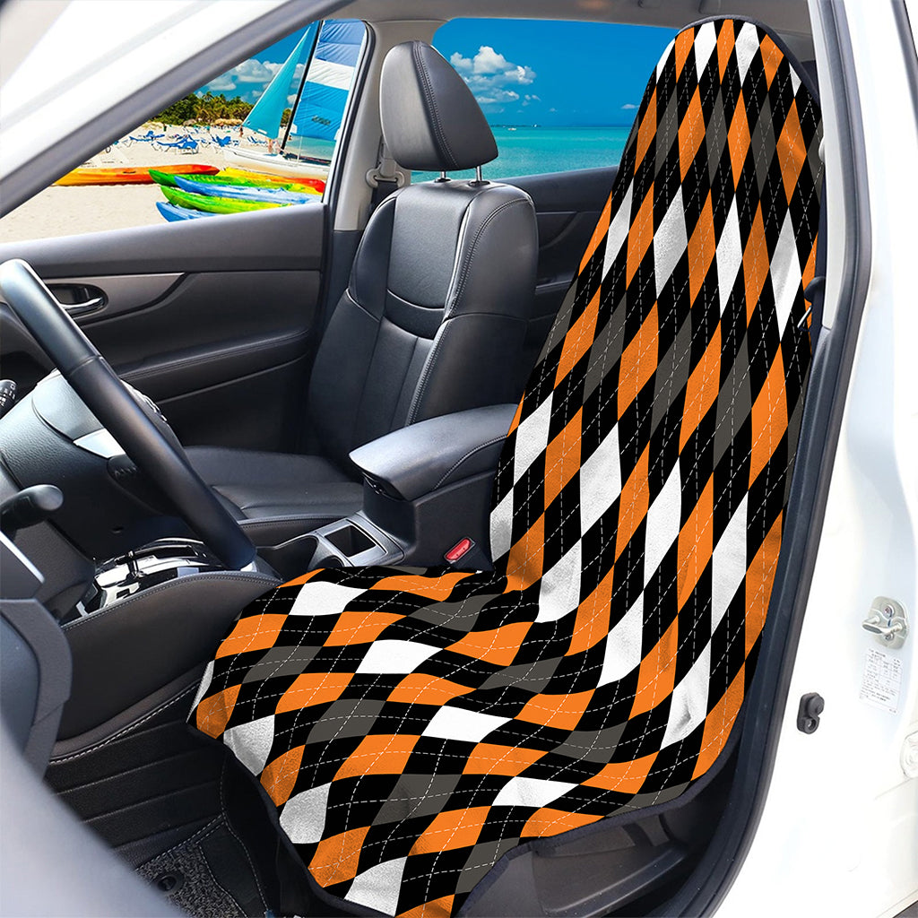 Orange Black Grey And White Argyle Print Waterproof Car Seat Cover