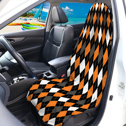 Orange Black Grey And White Argyle Print Waterproof Car Seat Cover
