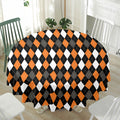 Orange Black Grey And White Argyle Print Waterproof Round Tablecloth