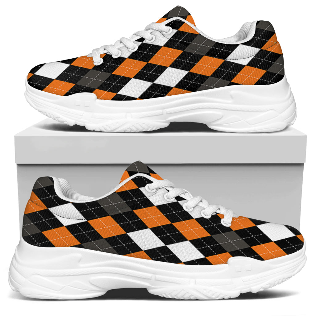 Orange Black Grey And White Argyle Print White Chunky Shoes