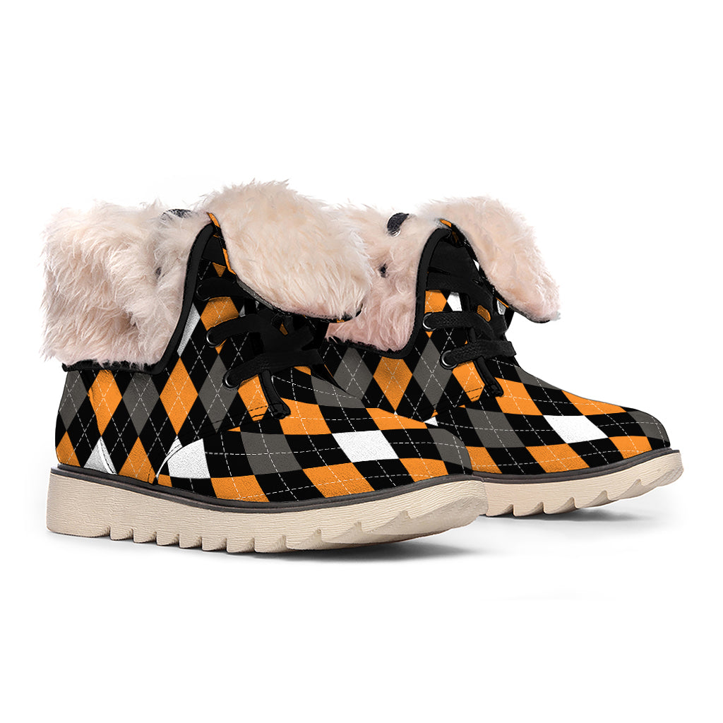 Orange Black Grey And White Argyle Print Winter Boots