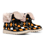 Orange Black Grey And White Argyle Print Winter Boots