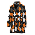 Orange Black Grey And White Argyle Print Women's Bathrobe