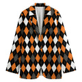 Orange Black Grey And White Argyle Print Women's Blazer