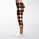 Orange Black Grey And White Argyle Print Women's Capri Leggings