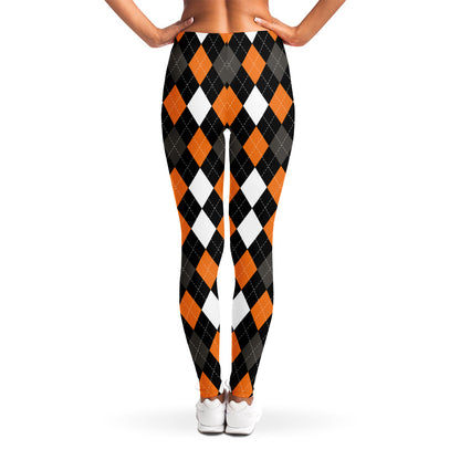 Orange Black Grey And White Argyle Print Women's Leggings