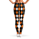 Orange Black Grey And White Argyle Print Women's Leggings