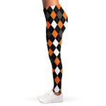 Orange Black Grey And White Argyle Print Women's Leggings