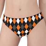 Orange Black Grey And White Argyle Print Women's Panties