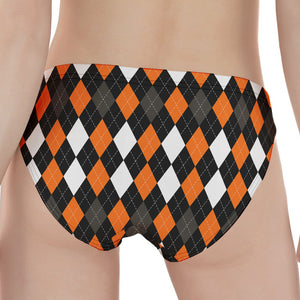 Orange Black Grey And White Argyle Print Women's Panties