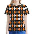 Orange Black Grey And White Argyle Print Women's Polo Shirt