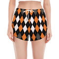 Orange Black Grey And White Argyle Print Women's Split Running Shorts
