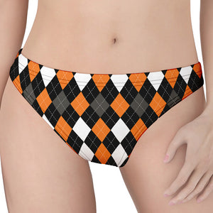 Orange Black Grey And White Argyle Print Women's Thong