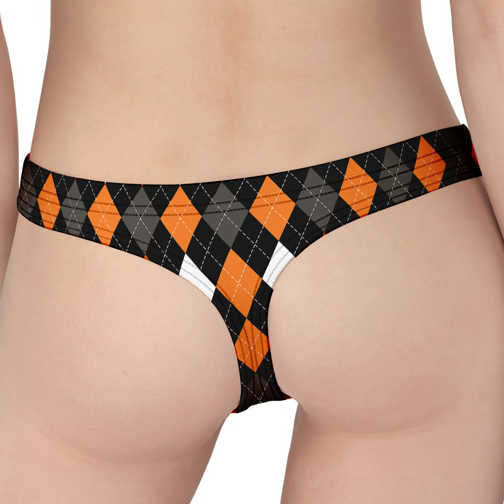 Orange Black Grey And White Argyle Print Women's Thong