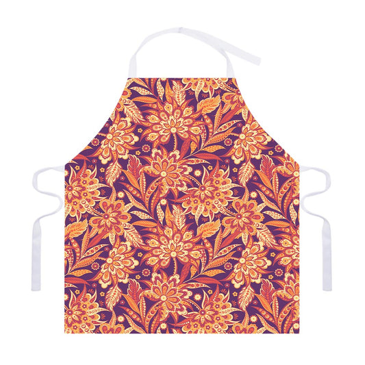 Orange Bohemian Floral Pattern Print Adjustable Apron