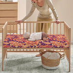 Orange Bohemian Floral Pattern Print Baby Crib Sheet