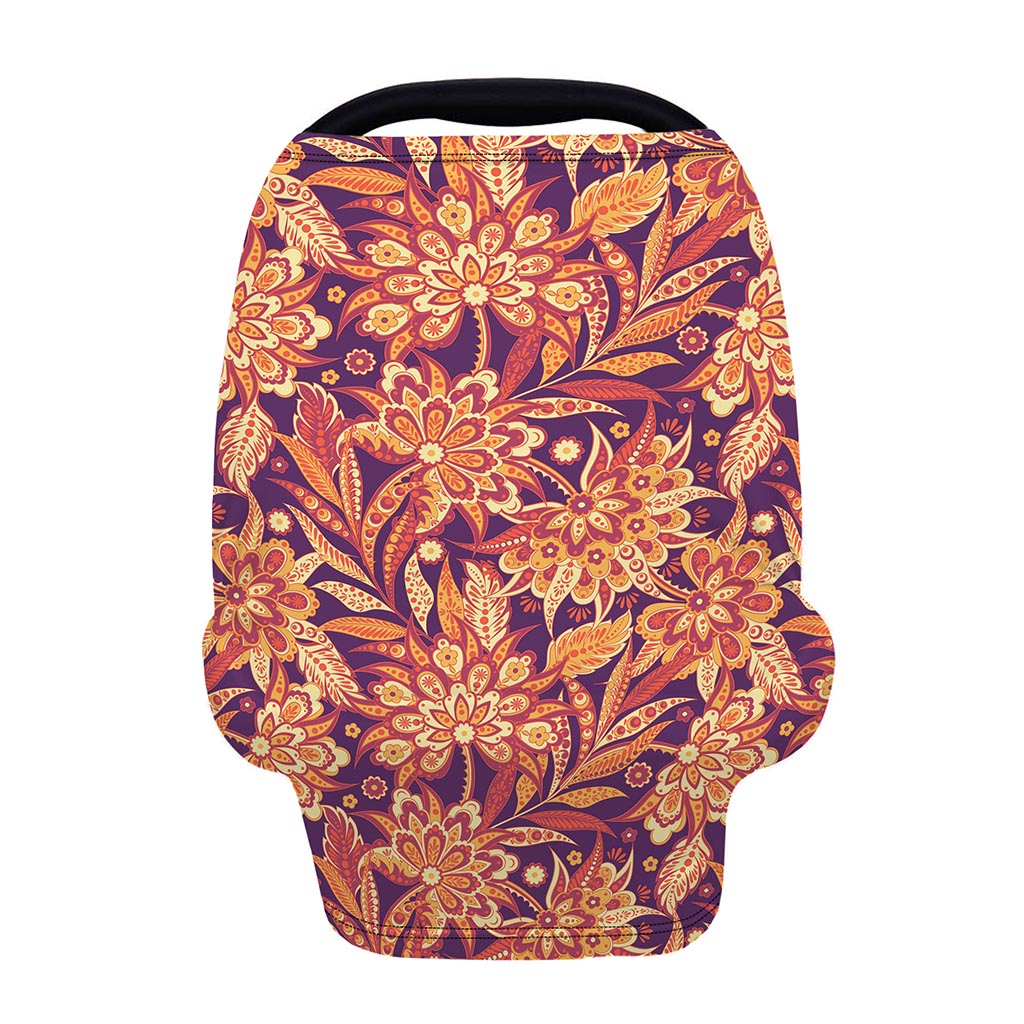 Orange Bohemian Floral Pattern Print Baby Seat Cover
