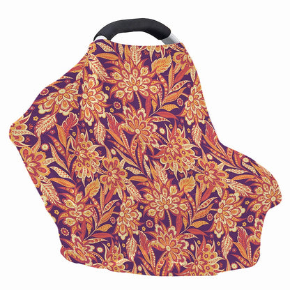Orange Bohemian Floral Pattern Print Baby Seat Cover