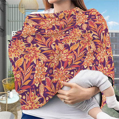 Orange Bohemian Floral Pattern Print Baby Seat Cover
