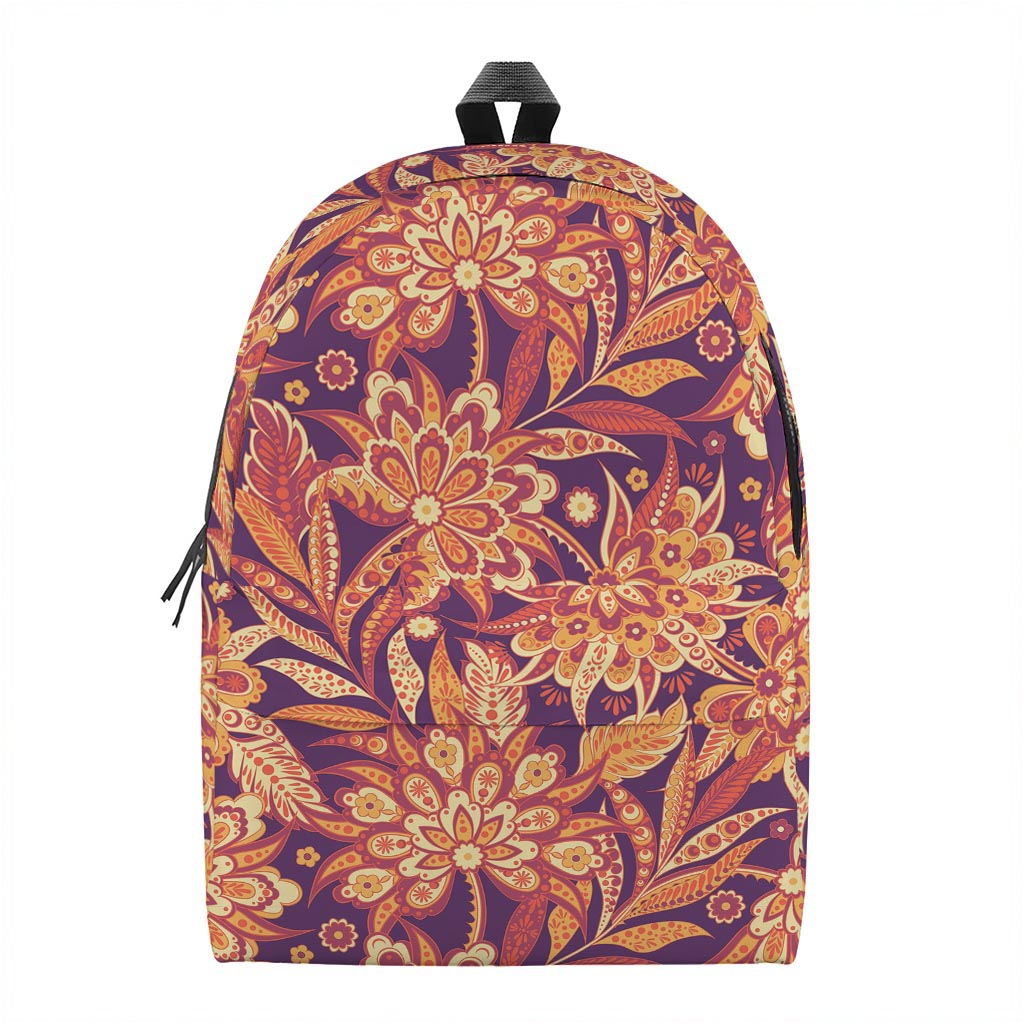 Orange Bohemian Floral Pattern Print Backpack