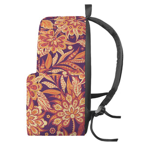 Orange Bohemian Floral Pattern Print Backpack