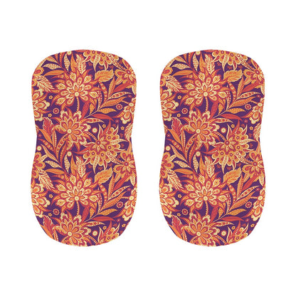 Orange Bohemian Floral Pattern Print Bar Stool Covers