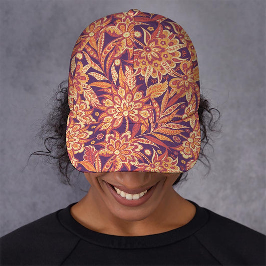 Orange Bohemian Floral Pattern Print Baseball Cap