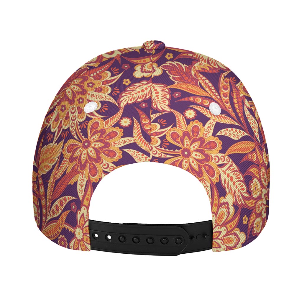 Orange Bohemian Floral Pattern Print Baseball Cap