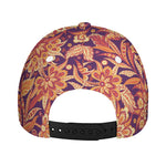 Orange Bohemian Floral Pattern Print Baseball Cap
