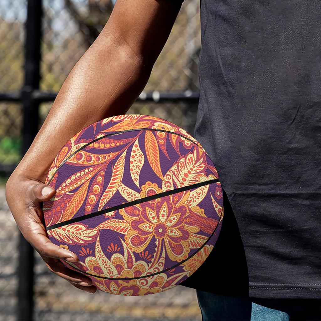 Orange Bohemian Floral Pattern Print Basketball