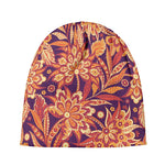 Orange Bohemian Floral Pattern Print Beanie