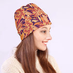 Orange Bohemian Floral Pattern Print Beanie