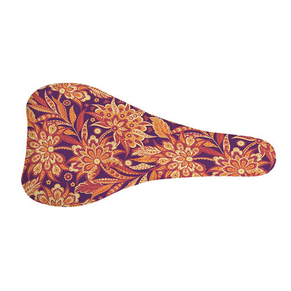 Orange Bohemian Floral Pattern Print Bicycle Seat Cover