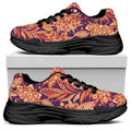 Orange Bohemian Floral Pattern Print Black Chunky Shoes