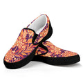 Orange Bohemian Floral Pattern Print Black Slip On Sneakers