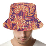 Orange Bohemian Floral Pattern Print Bucket Hat