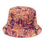 Orange Bohemian Floral Pattern Print Bucket Hat