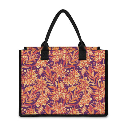 Orange Bohemian Floral Pattern Print Canvas Tote Bag