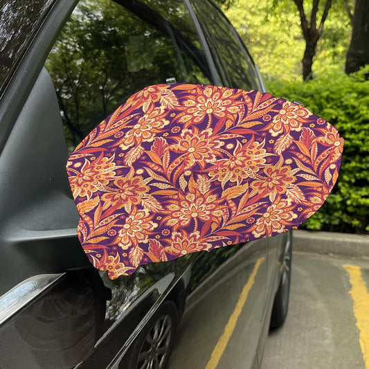 Orange Bohemian Floral Pattern Print Car Side Mirror Covers