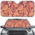 Orange Bohemian Floral Pattern Print Car Windshield Sun Shade