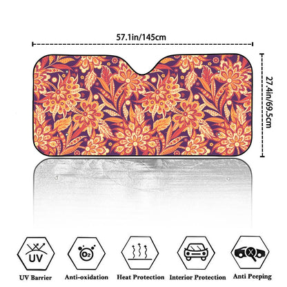Orange Bohemian Floral Pattern Print Car Windshield Sun Shade