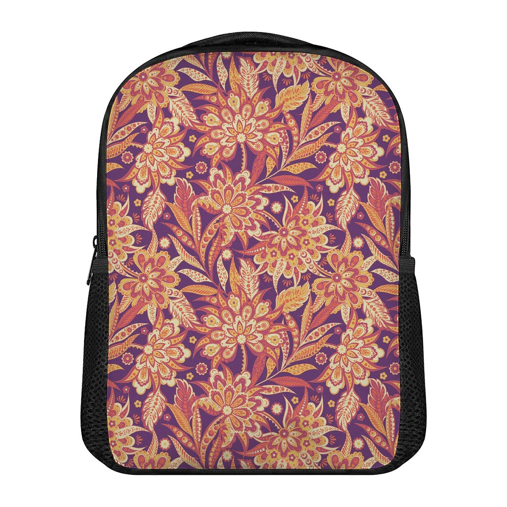 Orange Bohemian Floral Pattern Print Casual Backpack