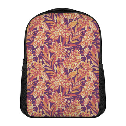 Orange Bohemian Floral Pattern Print Casual Backpack