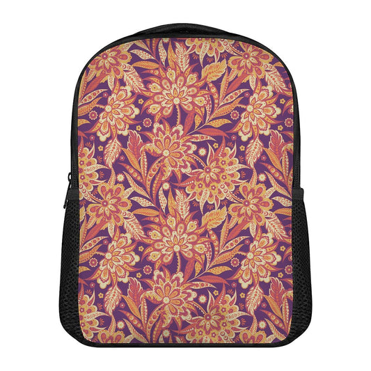 Orange Bohemian Floral Pattern Print Casual Backpack