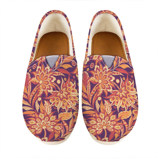 Orange Bohemian Floral Pattern Print Casual Shoes