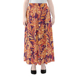 Orange Bohemian Floral Pattern Print Chiffon Maxi Skirt