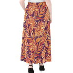 Orange Bohemian Floral Pattern Print Chiffon Maxi Skirt