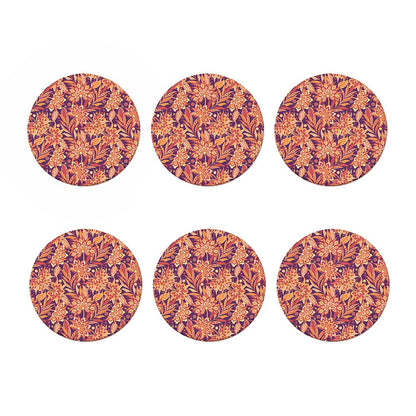Orange Bohemian Floral Pattern Print Coaster Set