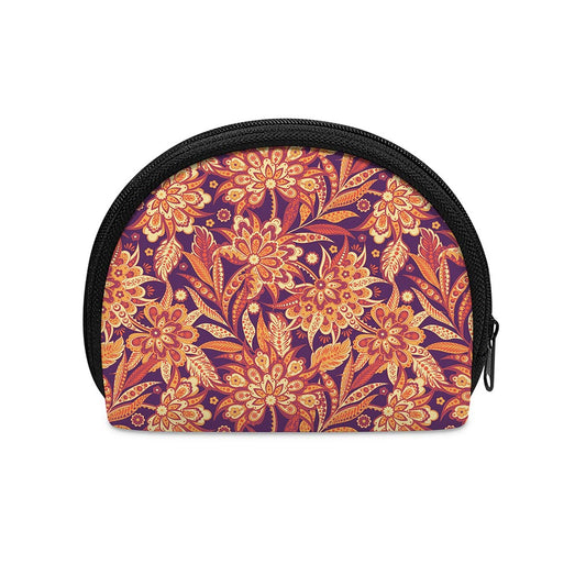 Orange Bohemian Floral Pattern Print Coin Purse