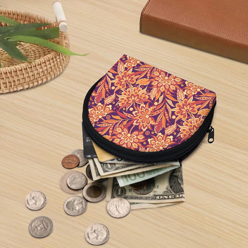 Orange Bohemian Floral Pattern Print Coin Purse